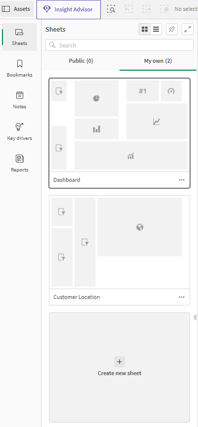 An open assets panel showing the sheets in the app.