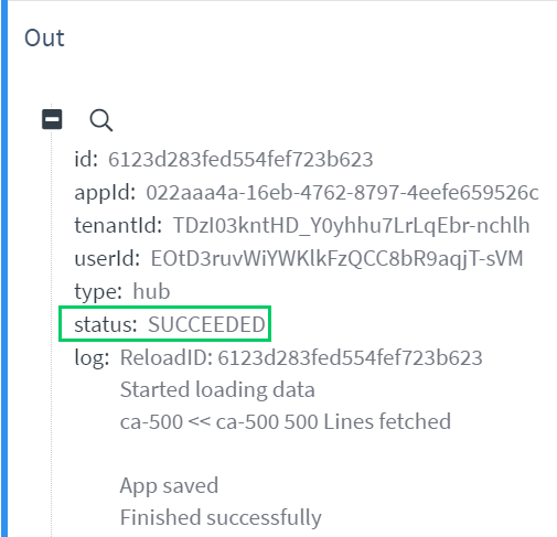 Output of reload block showing succeeded