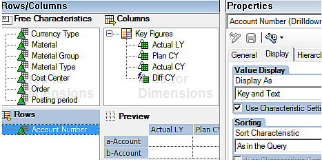 Example image of Display As setting set to Key and Text