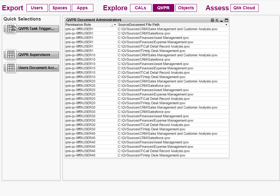 Explore QVPR document administrators window