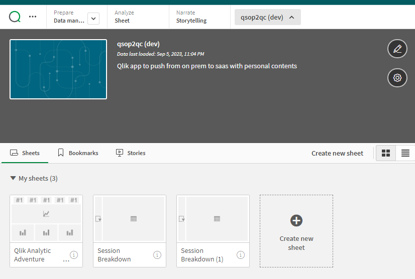 Sheets in Qlik Sense Client-Managed app before import