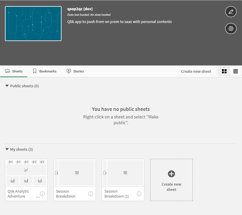 Sheets in Qlik Cloud app after import