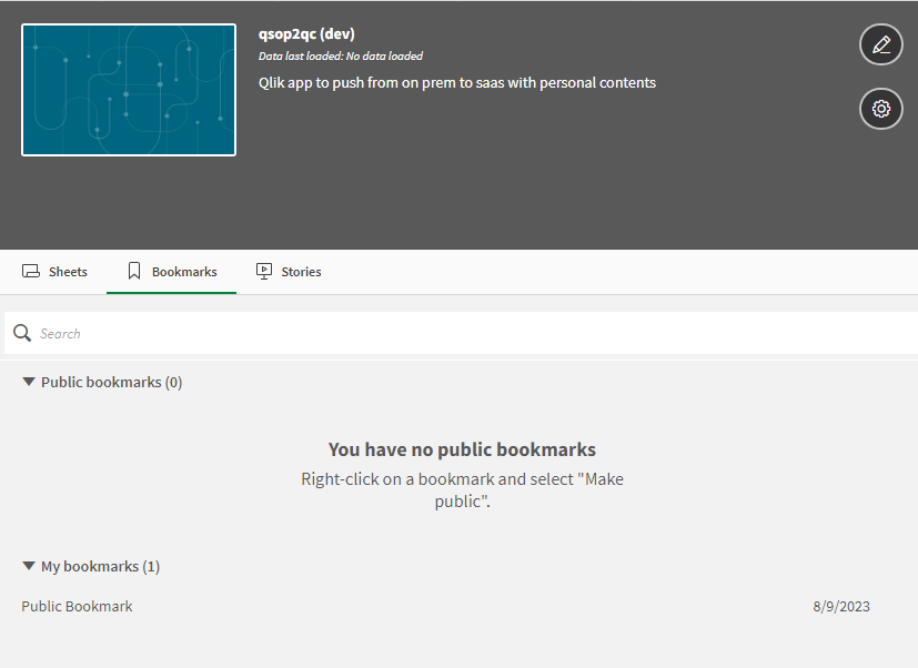 Bookmarks in Qlik Cloud app after import