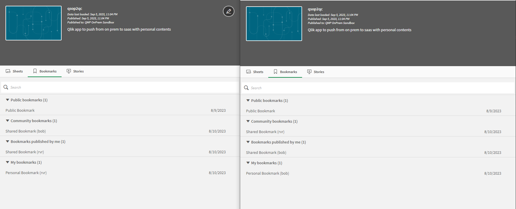 Bookmarks in Qlik Sense Client-Managed app before import