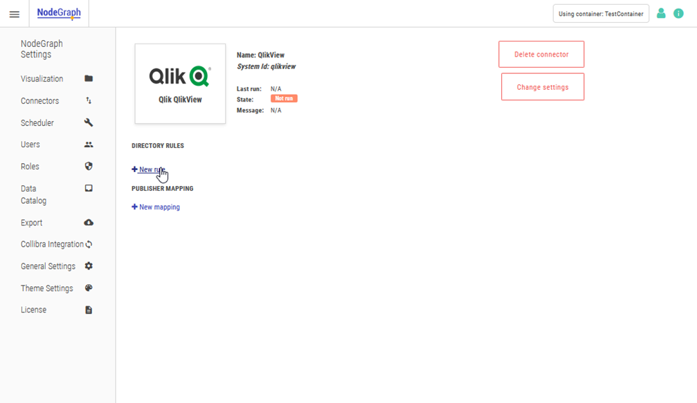 The QlikView connector settings. "New Rule" is selected.