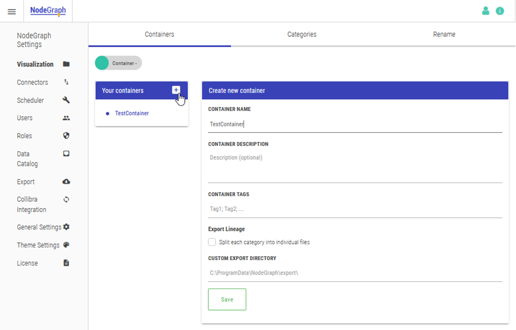 The NodeGraph containers tab.