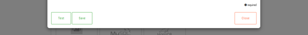 The Test, Save, and Close buttons at the bottom of the Add Connector popup window.