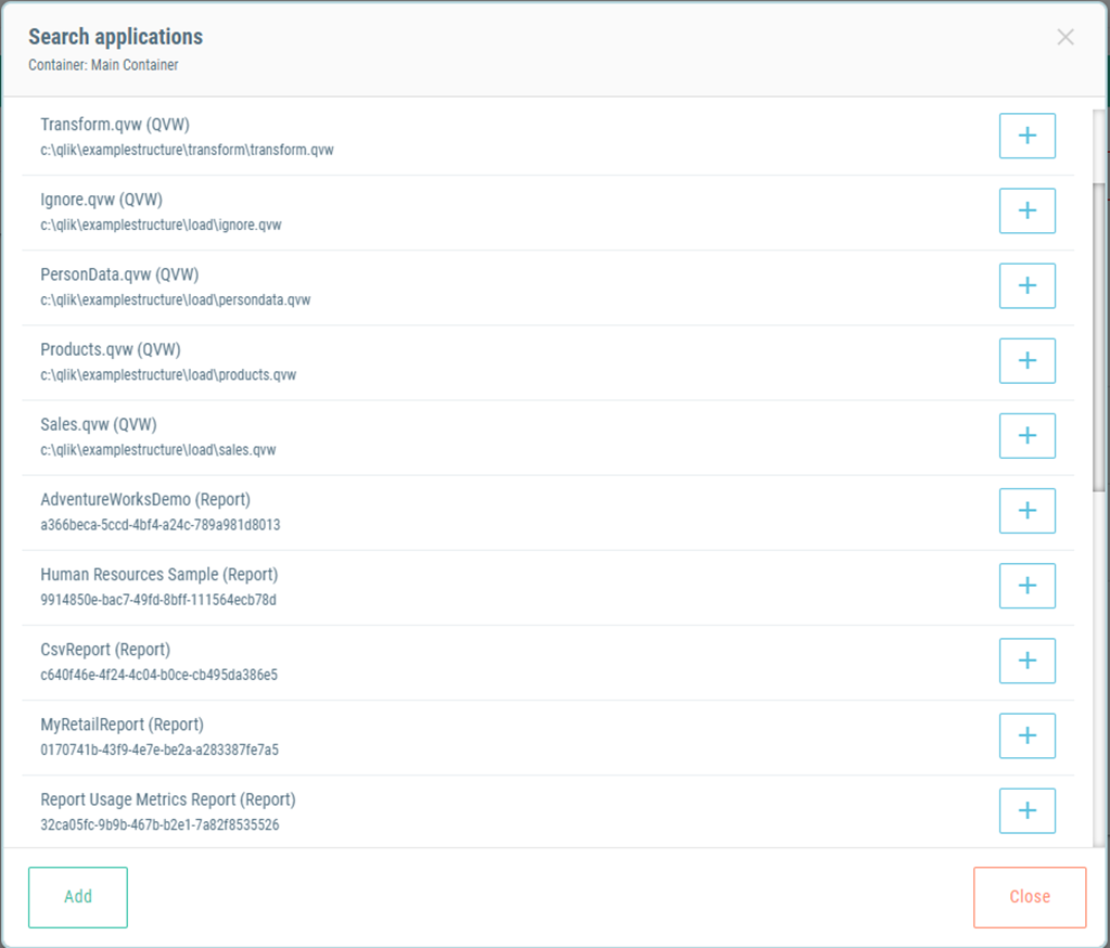 A list of applications in the Documentation Scheduler.