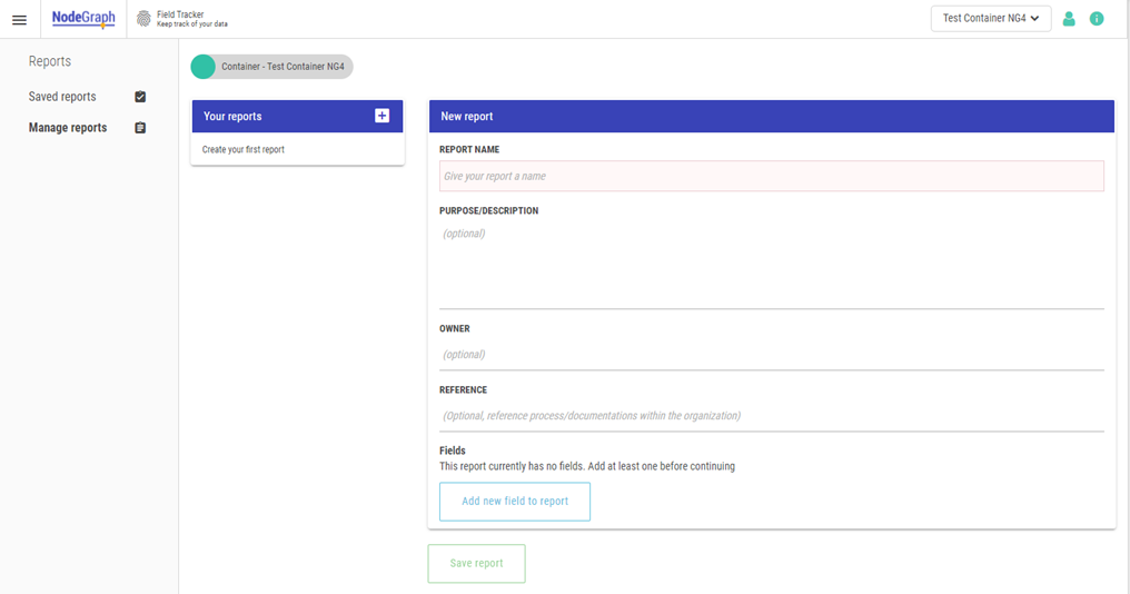 A new report can be created by selecting the plus sign next to Your reports.