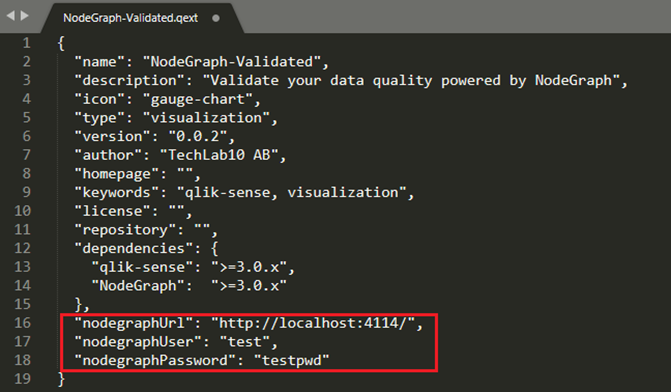 NodeGraph's Url, user, and password at the bottom of the .qext file.