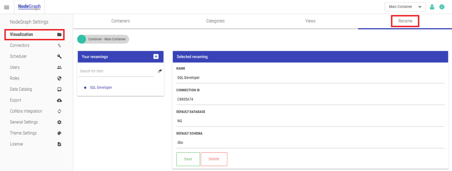 The Rename section of the Visualization tab in NodeGraph Settings.