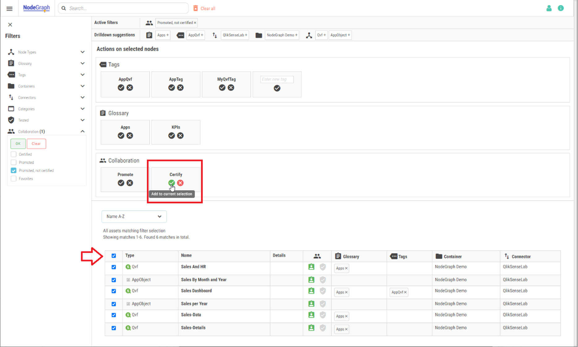 Mass certifying nodes by selecting all and certifying.