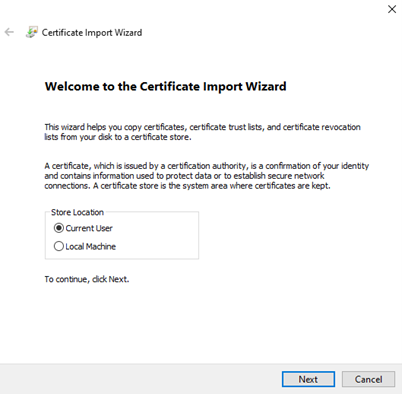 Certificate import wizard