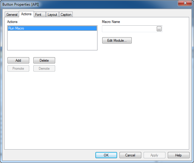 Button Properties dialog Actions tab