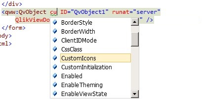 IntelliSense displaying QlikView properties