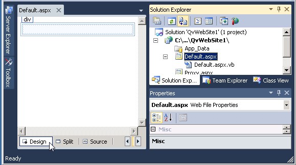 Default web page in Solution Explorer