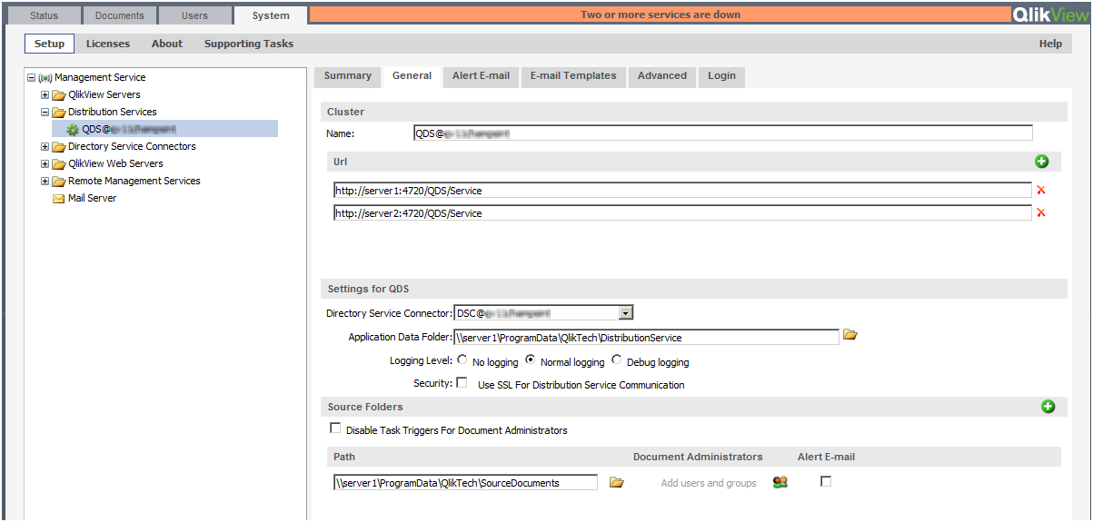 The QMC, under System > Setup > Distribution Services > General.