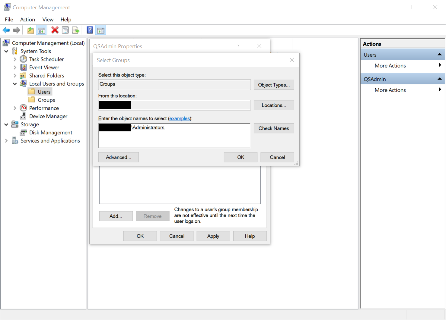 Windows Computer management console add user to memeber of group