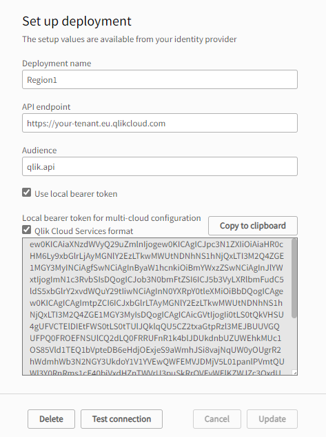 The deployment configuration pane with input fields.