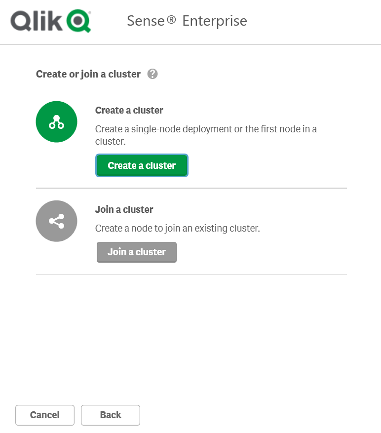 Qlik Sense installer create new cluster screen