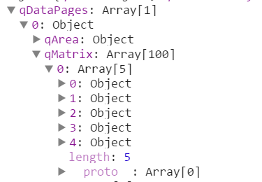 Console output displaying an array (column) containing multiple objects (rows), each containing length:5