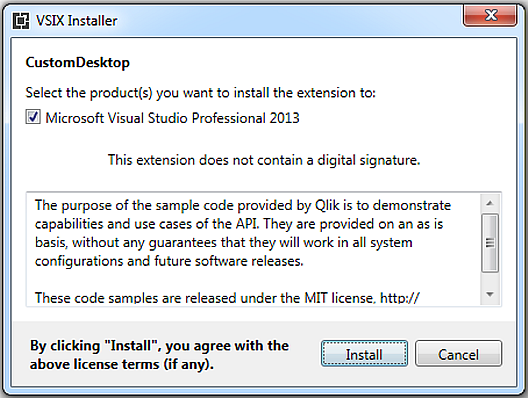 The VSIX Installer dialog.