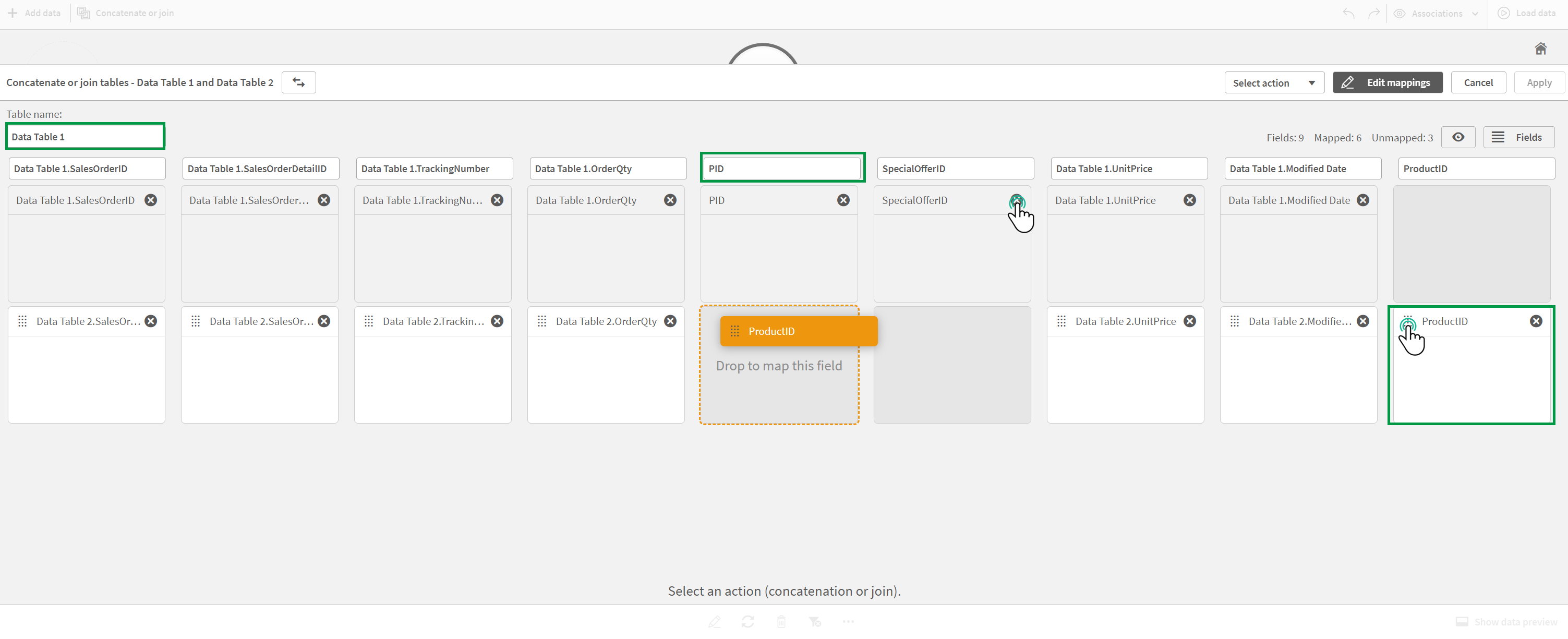 Edit mappings view with several options.