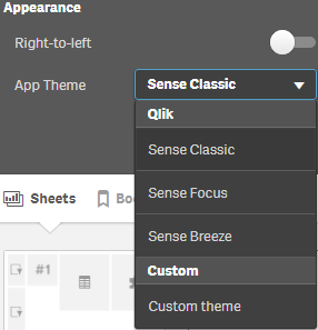 App theme drop-down menu.