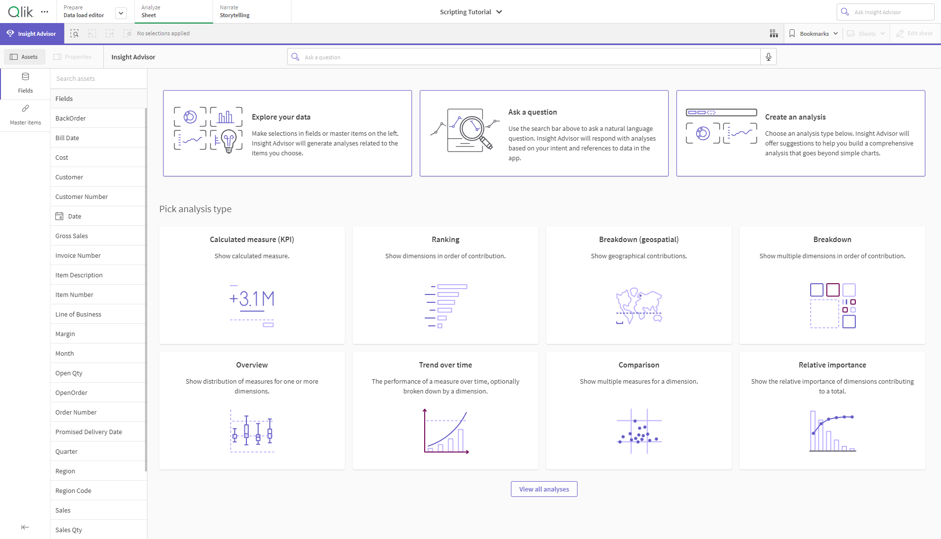 Insight Advisor open in a sheet