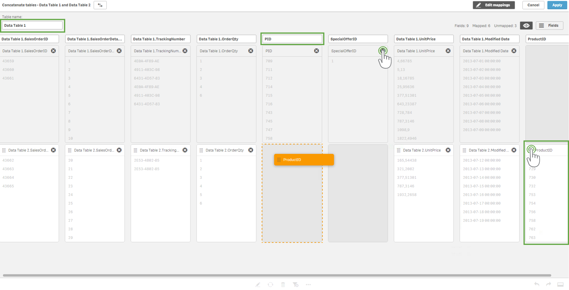 Edit mappings view with several options.