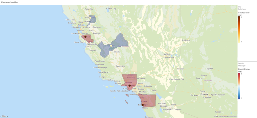 A map chart with a state selection applied