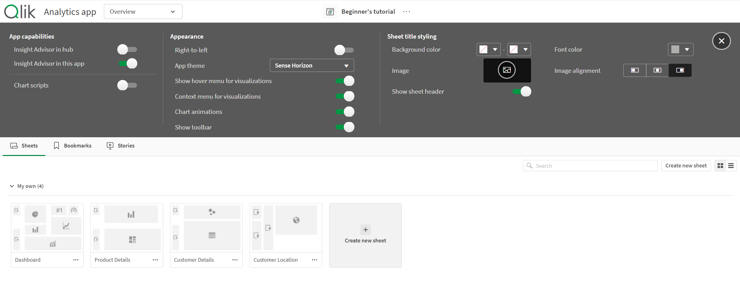 App overview in an unpublished app. The settings icon is visible, and there are no community sheets.