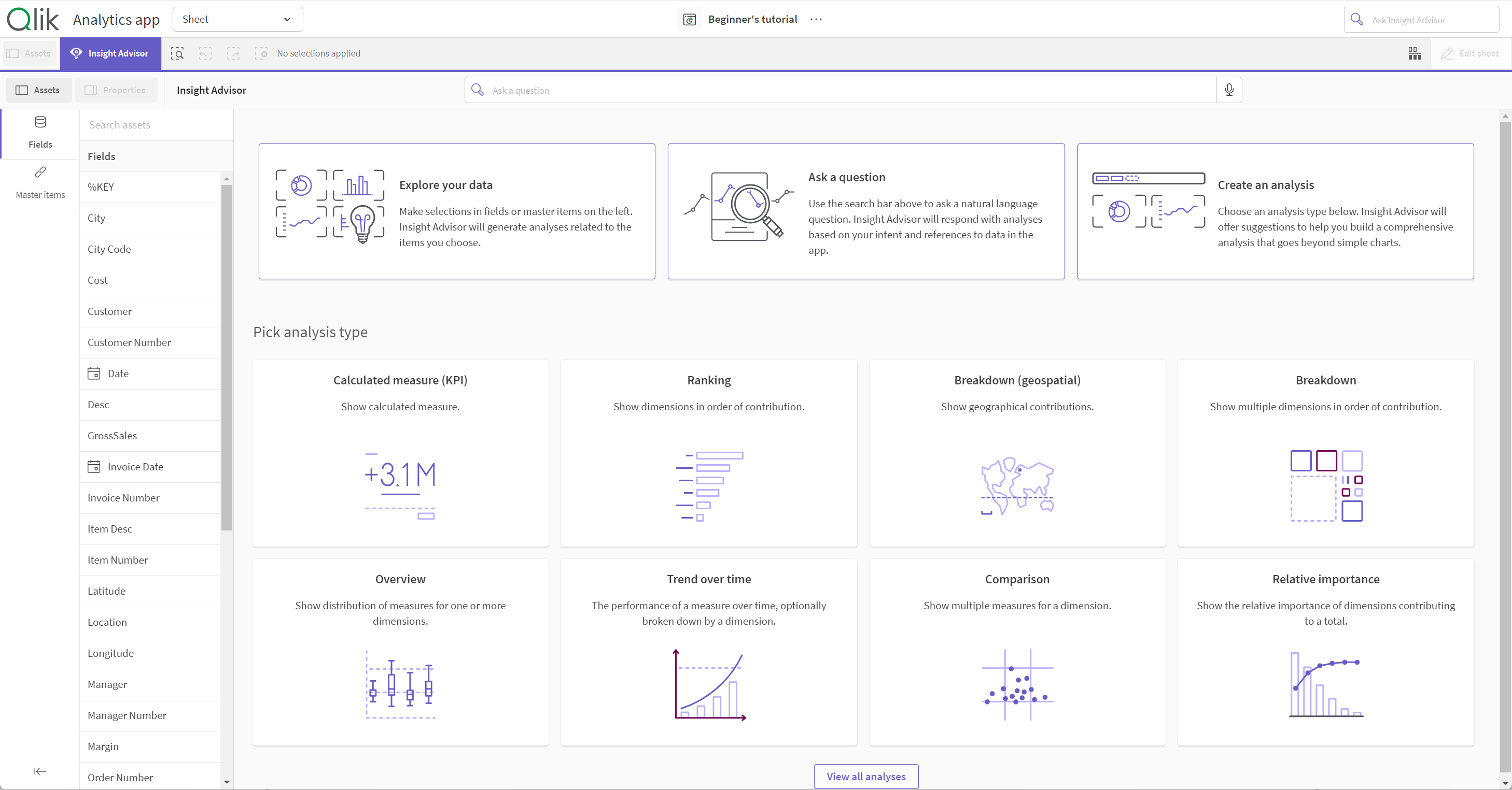 Insight Advisor open in a sheet