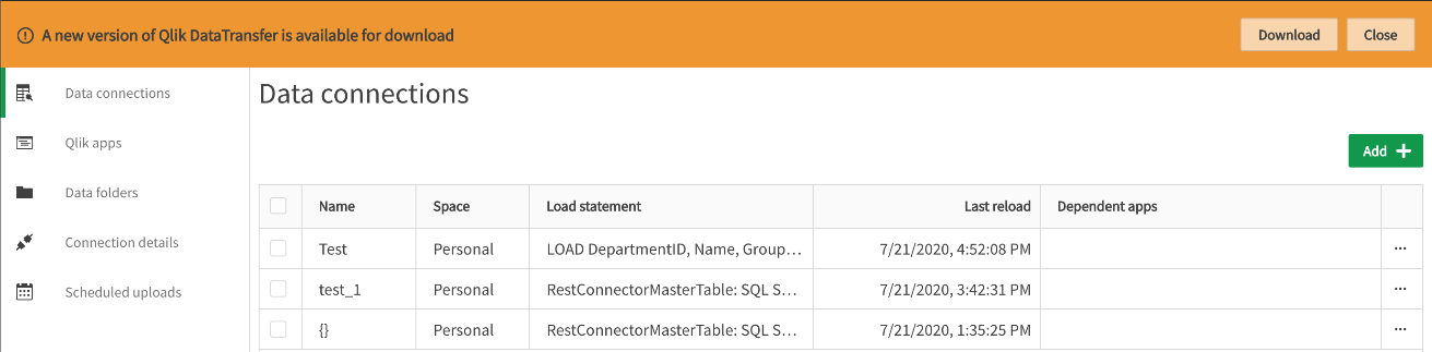 Banner de actualización de Qlik DataTransfer