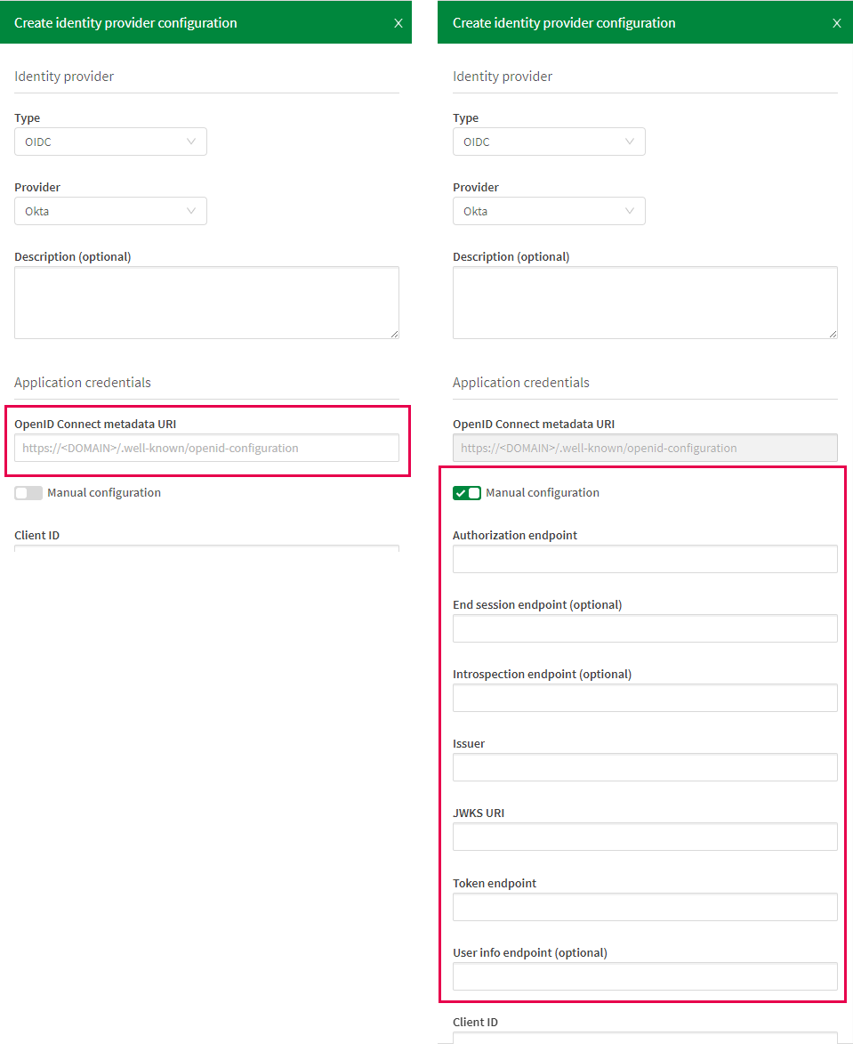 Se muestran paneles de configuración con y sin utilizar la URL de detección.