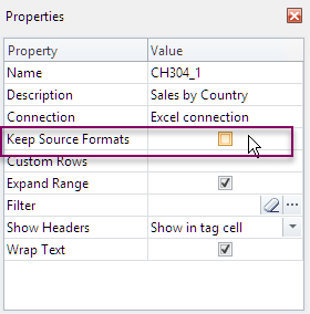 Keep source formats box in Properties pane.