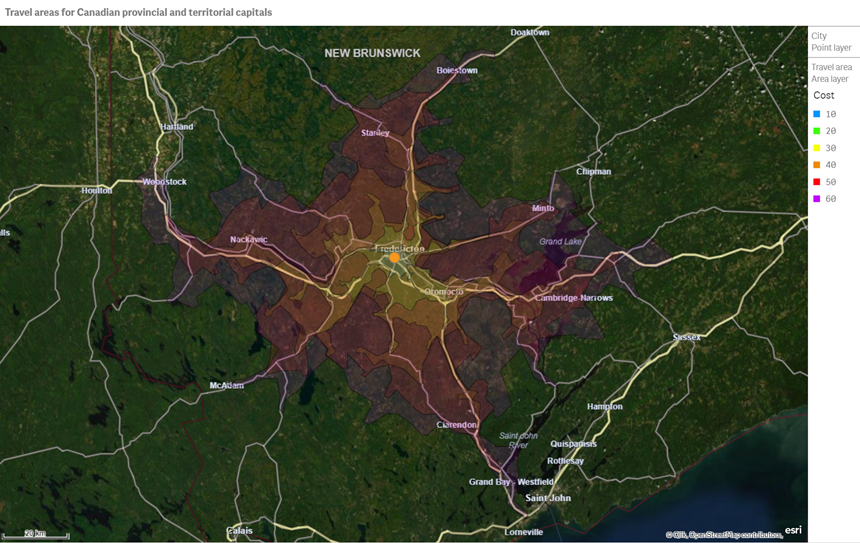 Exemple de vue avec zoom avant après la sélection d'un point, affichant des données de route et de déplacement plus détaillées