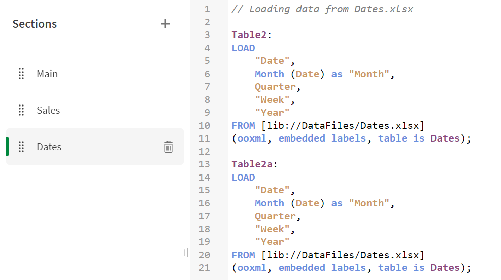 Script de chargement dans l'onglet Dates.