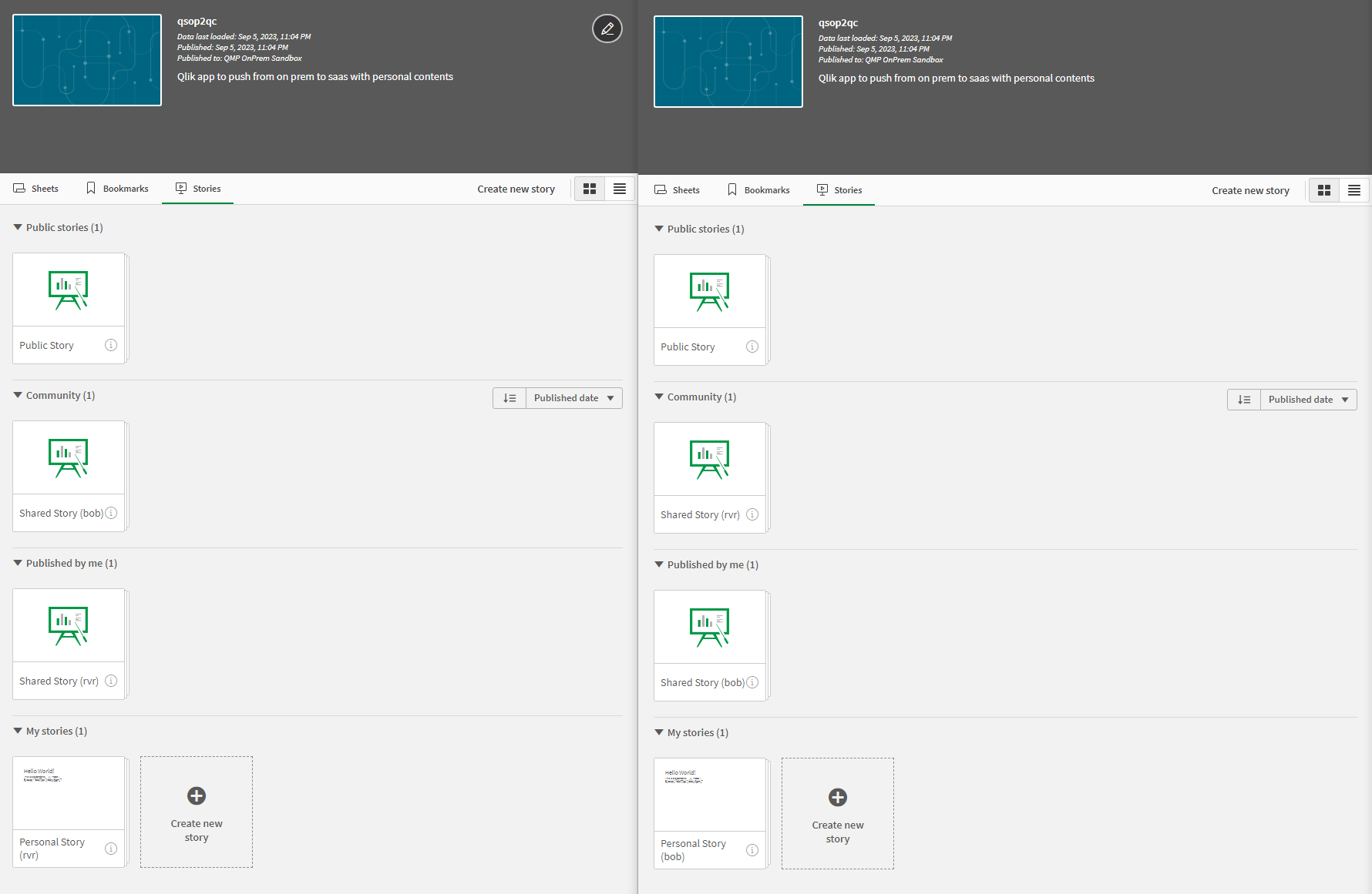 Récits dans une application Qlik Sense Client-Managed avant importation