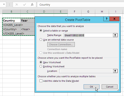 Création d'un modèle de rapport Excel avec tableau croisé dynamique.