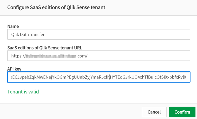 Immagine della chiave API di Qlik DataTransfer.