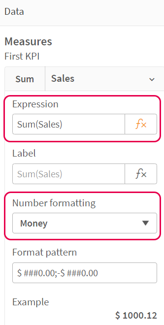 Formattazione numerica applicata alla misura Vendite.