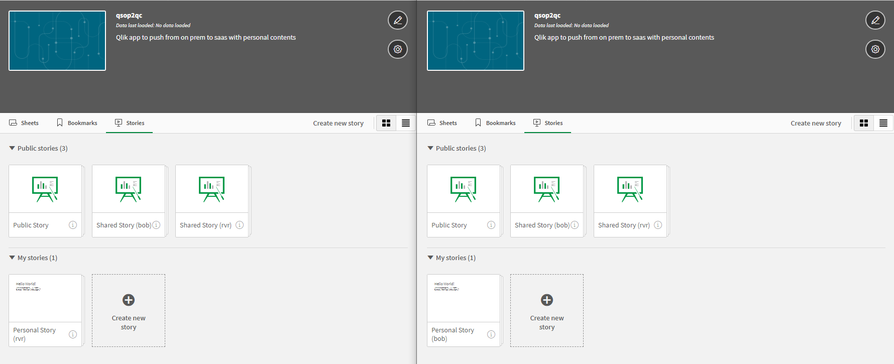 Racconti nelle app Qlik Cloud dopo l'importazione