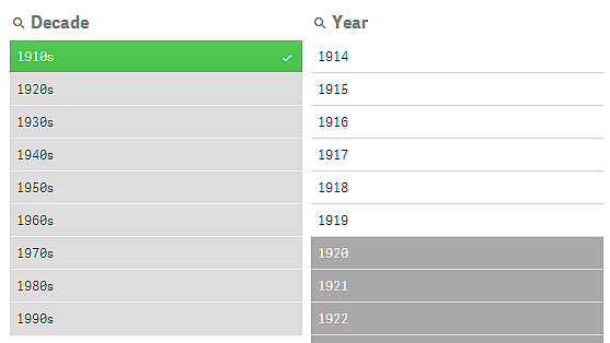 Stati di selezione nella casella di filtro.