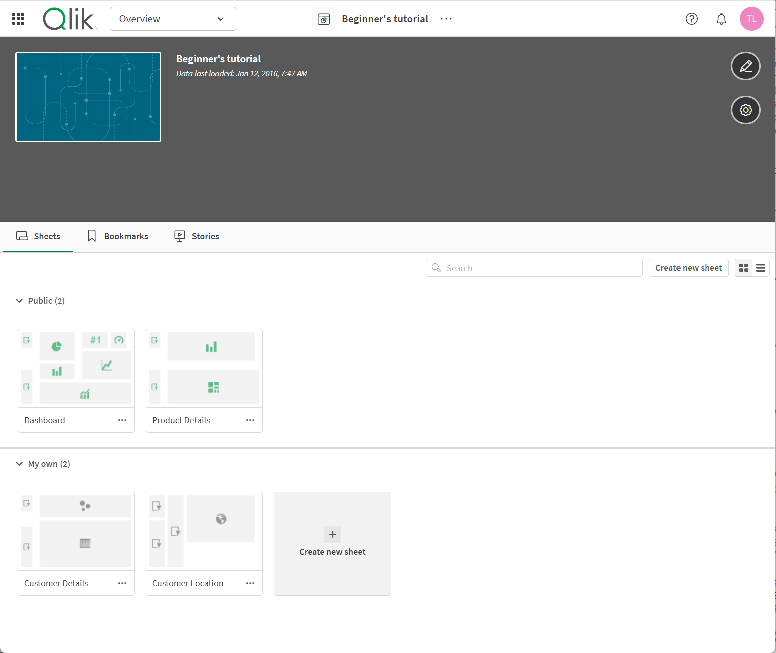 Qlik Sense クラウド UI のアプリ概要