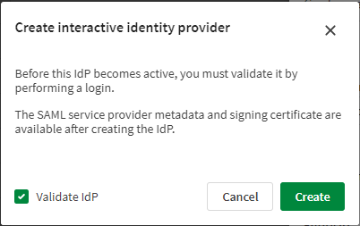 [IdP を検証] オプションが選択された確認ダイアログ