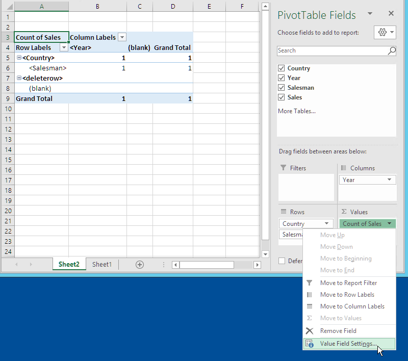 レベルがテーブルとして追加された Excel レポート テンプレート。