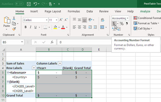 ピボット テーブルを使用した Excel レポート テンプレートの作成。