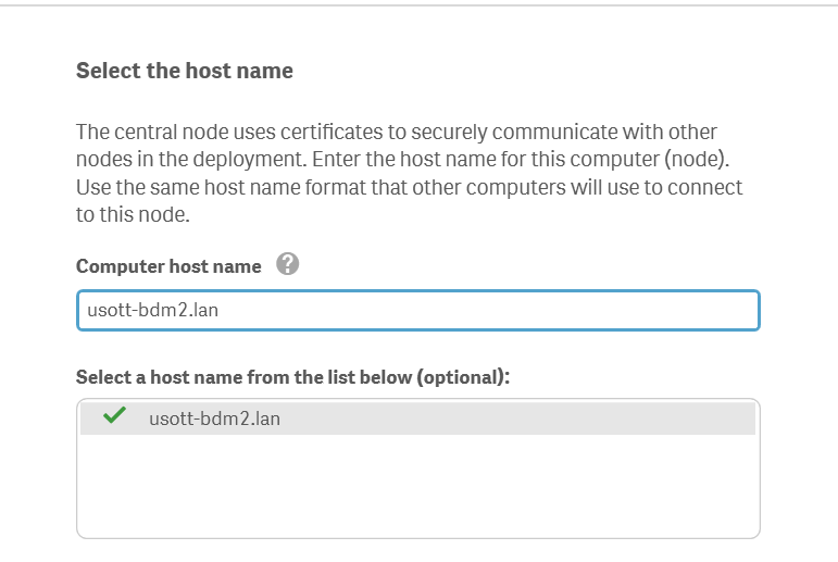 Qlik Sense インストーラーの [ホスト名の追加] 画面