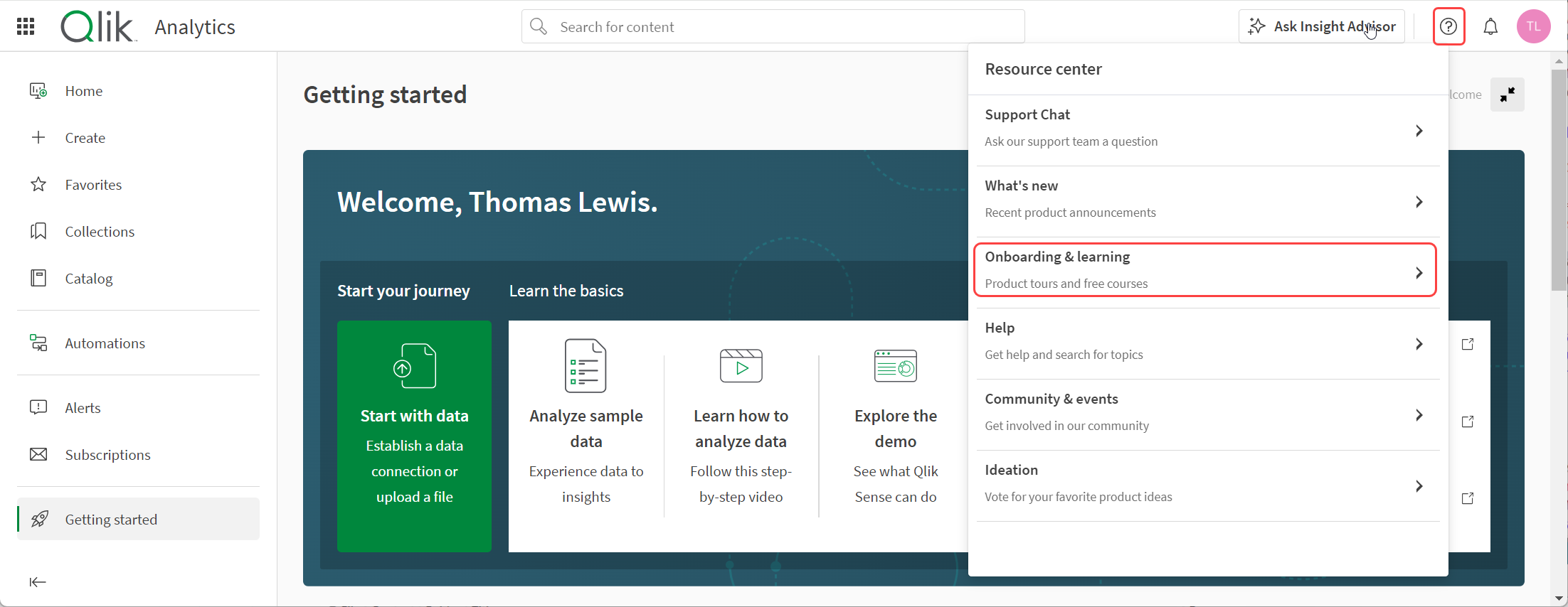 Qlik Cloud 시작 둘러보기 시작